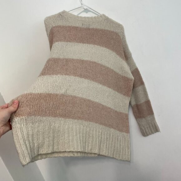 AMERICAN EAGLE Jegging Fit Cream Pink Striped Wool Blend Oversized Tunic Sweater - Picture 14 of 14